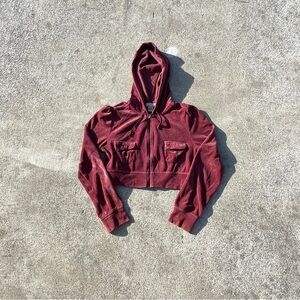 Arizona Jean Company Burgundy Cropped Hoodie Jacket